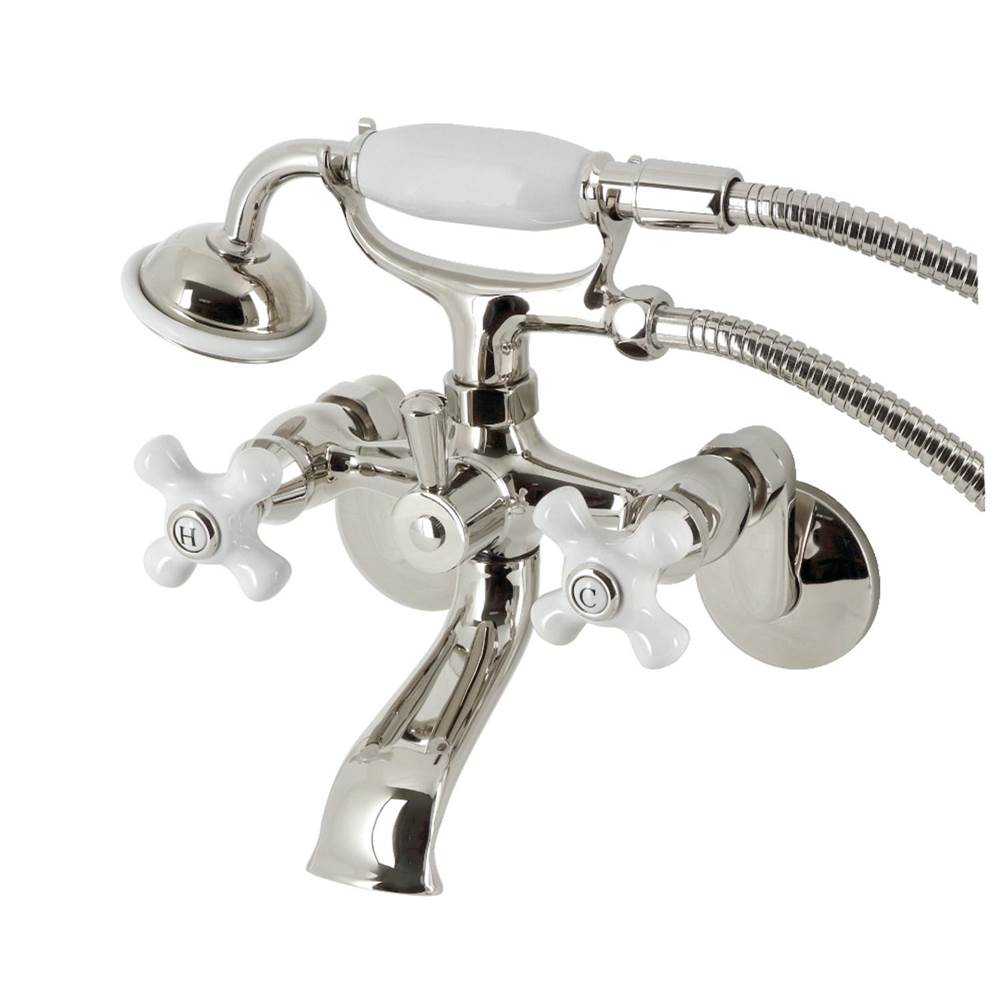 Kingston Brass Kingston Brass KS266PXPN Kingston Wall Mount Clawfoot Tub Faucet with Hand Shower, Polished Nickel