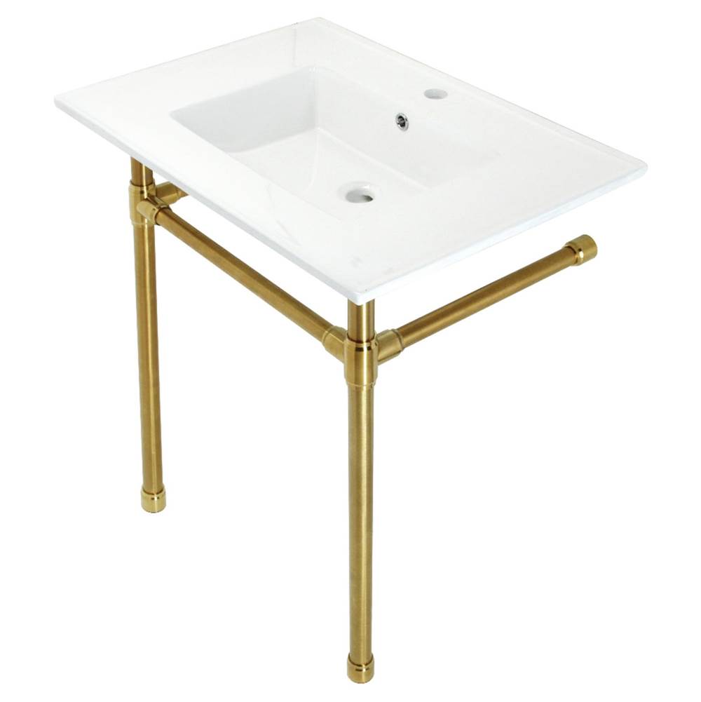 Kingston Brass Dreyfuss 31'' Console Sink with Stainless Steel Legs (Single Faucet Hole), White/Brushed Brass