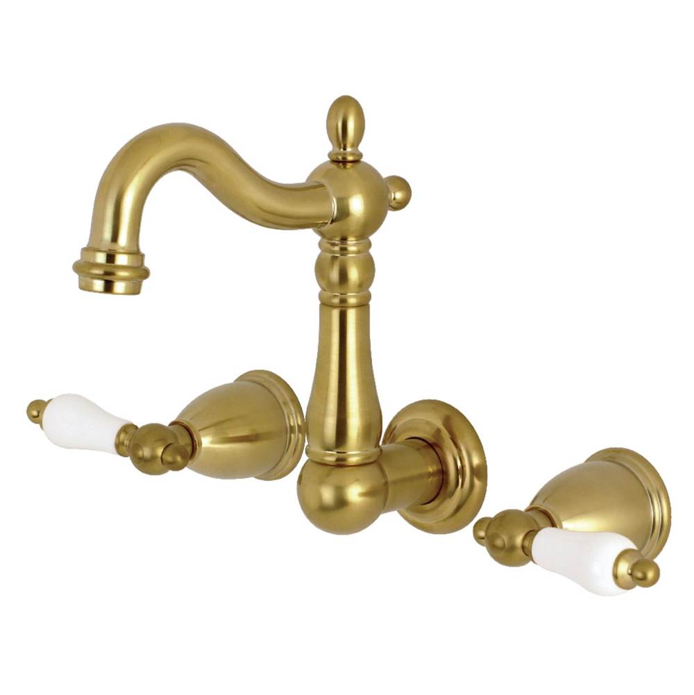 Kingston Brass Heritage Wall Mount Bathroom Faucet, Brushed Brass