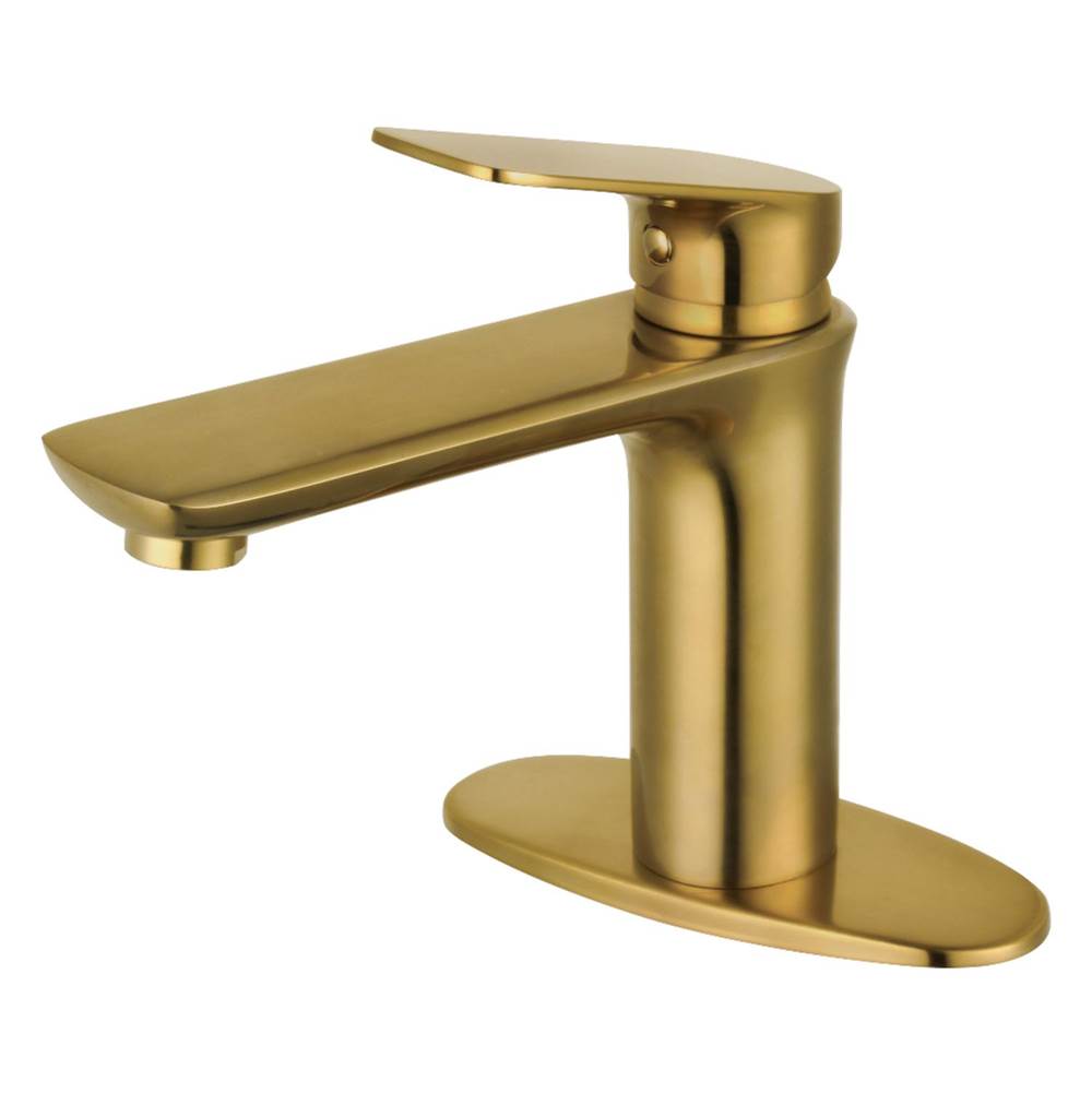 Kingston Brass Fauceture Frankfurt Single-Handle Bathroom Faucet with Deck Plate and Drain, Brushed Brass