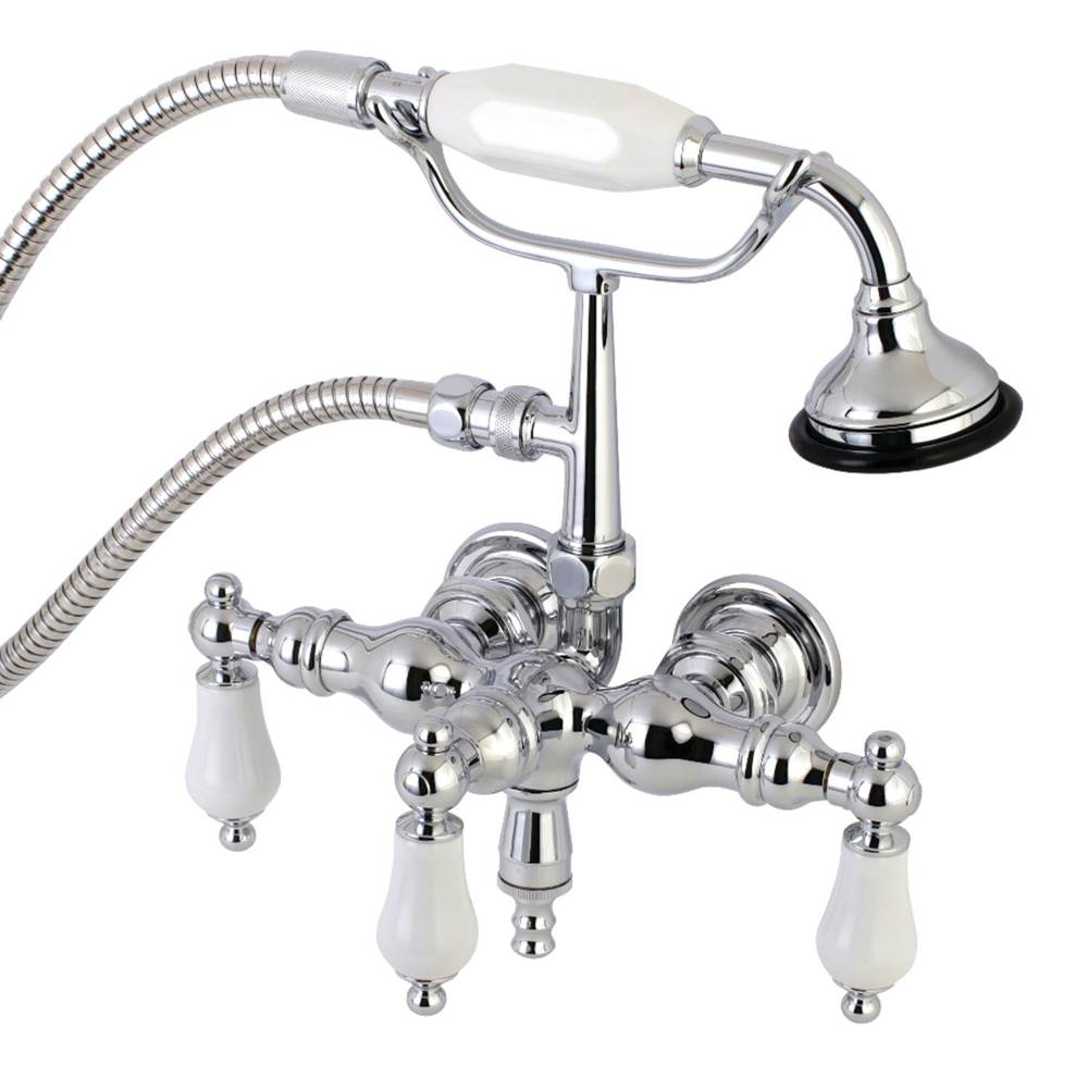 Kingston Brass Aqua Vintage Vintage 3-3/8 Inch Wall Mount Tub Faucet with Hand Shower, Polished Chrome