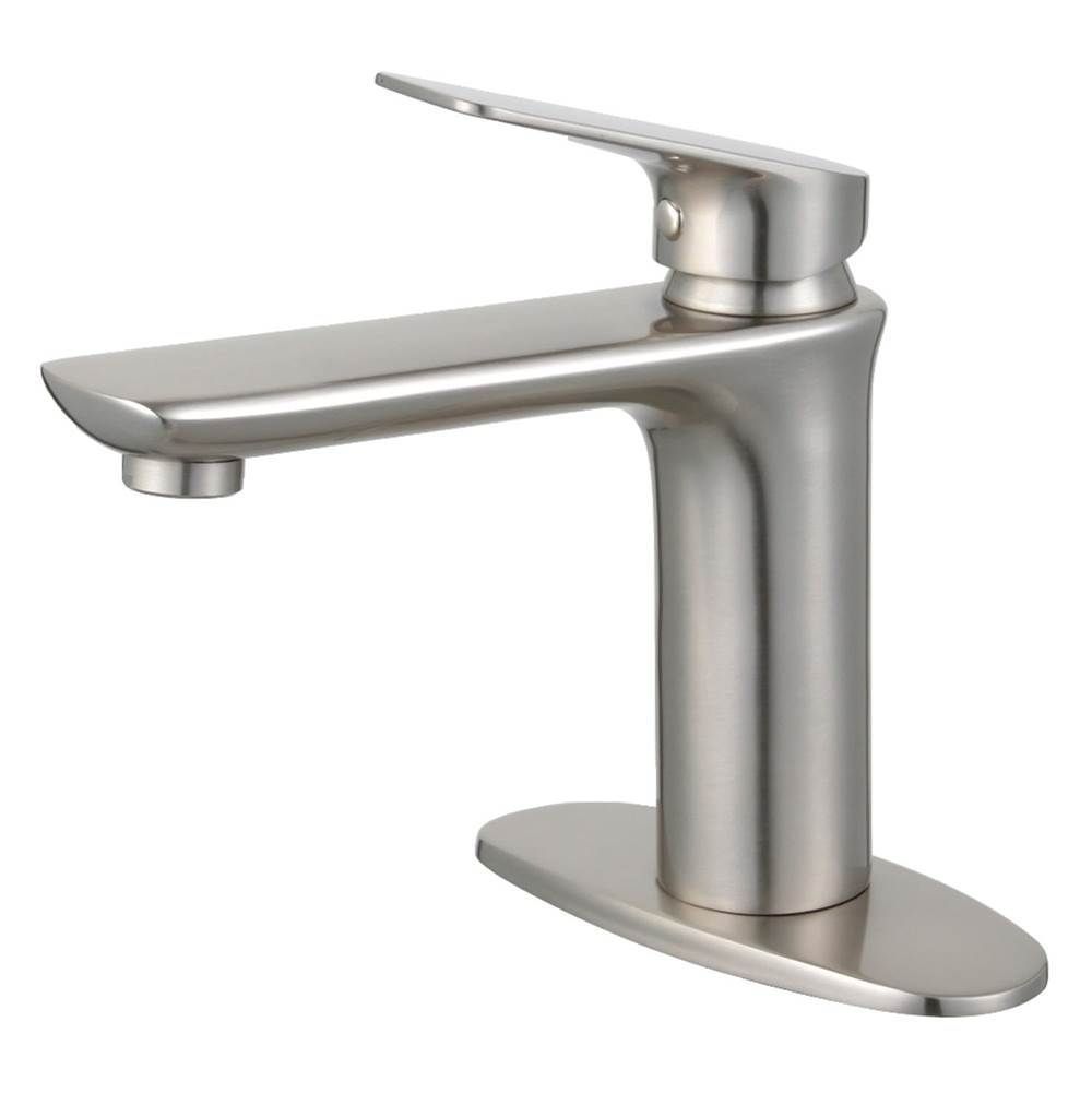 Kingston Brass Fauceture Frankfurt Single-Handle Bathroom Faucet with Deck Plate and Drain, Brushed Nickel