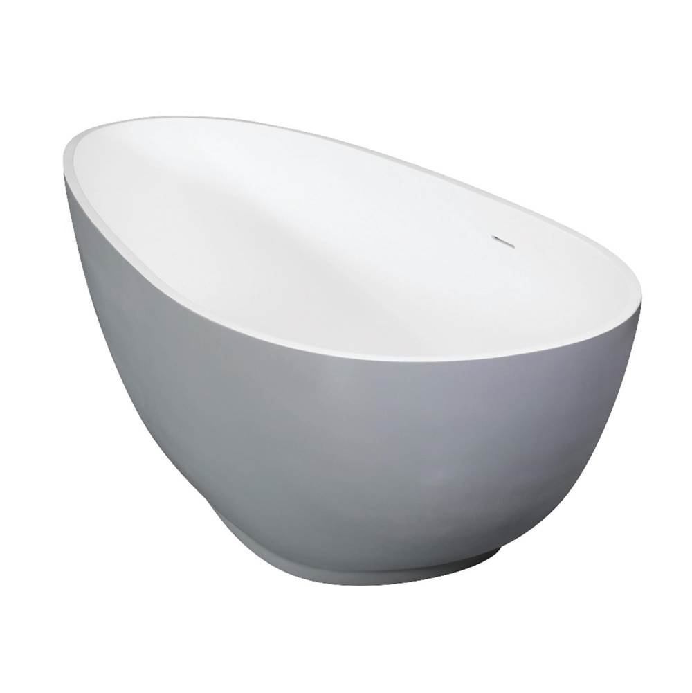 Kingston Brass Aqua Eden Arcticstone 67'' Egg Shaped Solid Surface Freestanding Tub with Drain, Glossy White/Matte Gray