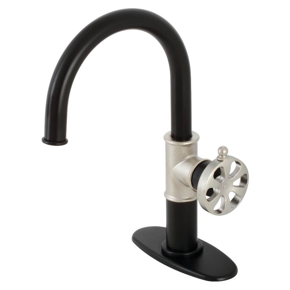 Kingston Brass Belknap Single-Handle Bathroom Faucet with Push Pop-Up, Matte Black/Polished Nickel