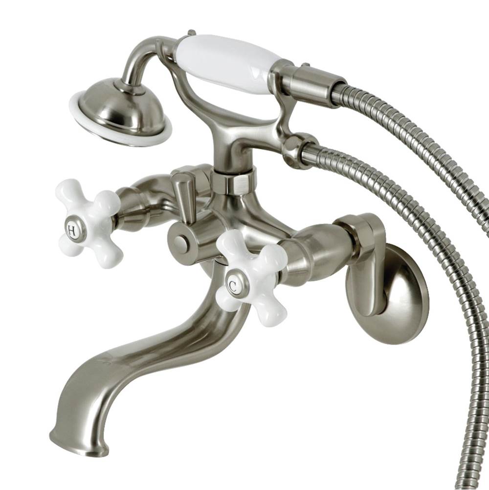Kingston Brass Kingston Wall Mount Clawfoot Tub Faucet with Hand Shower, Brushed Nickel