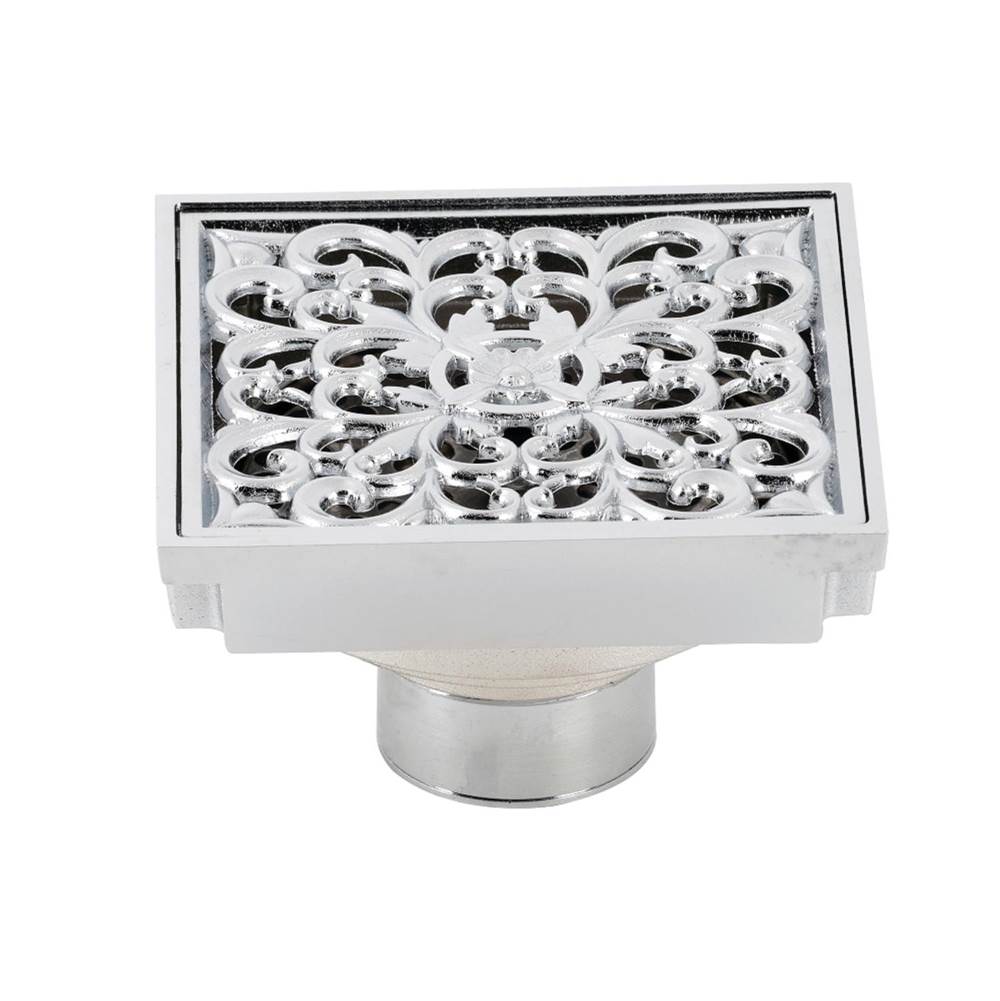 Kingston Brass Watercourse Scroll 4'' Square Grid Shower Drain, Polished Chrome