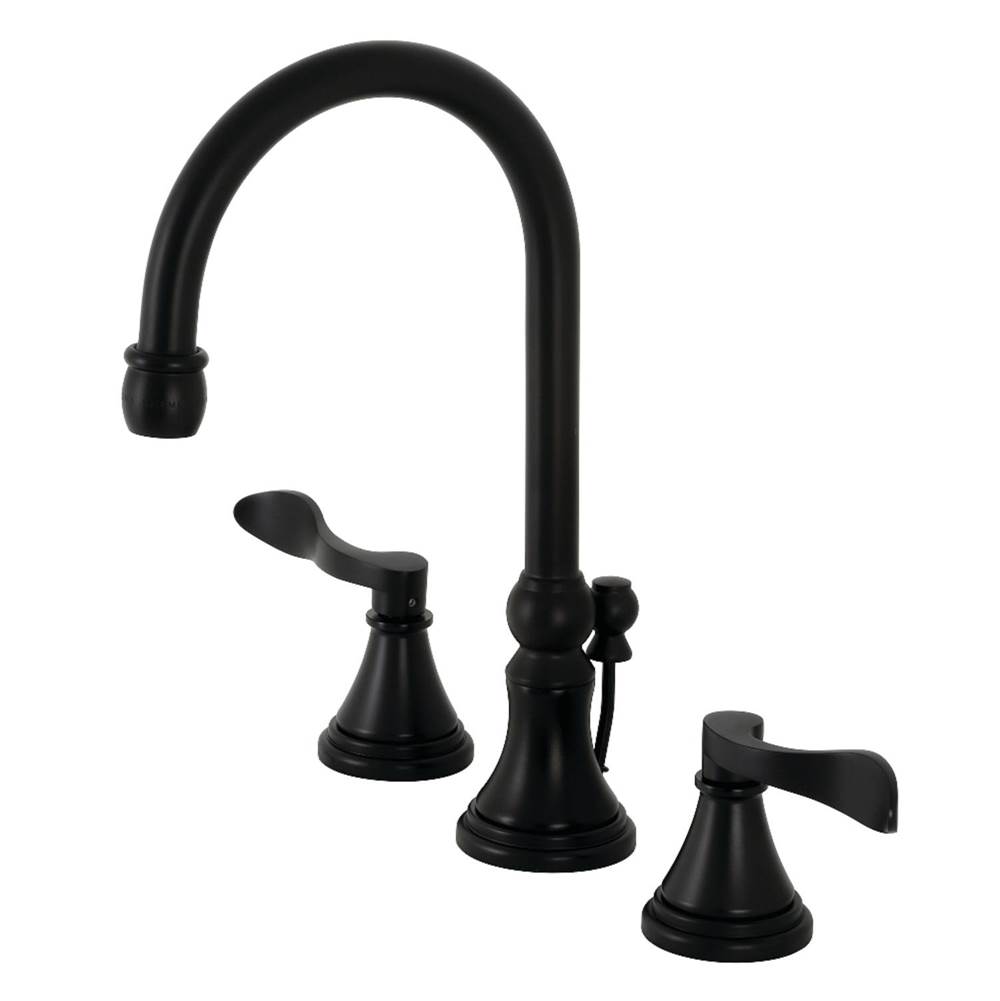 Kingston Brass NuFrench Widespread Bathroom Faucet with Brass Pop-Up, Matte Black