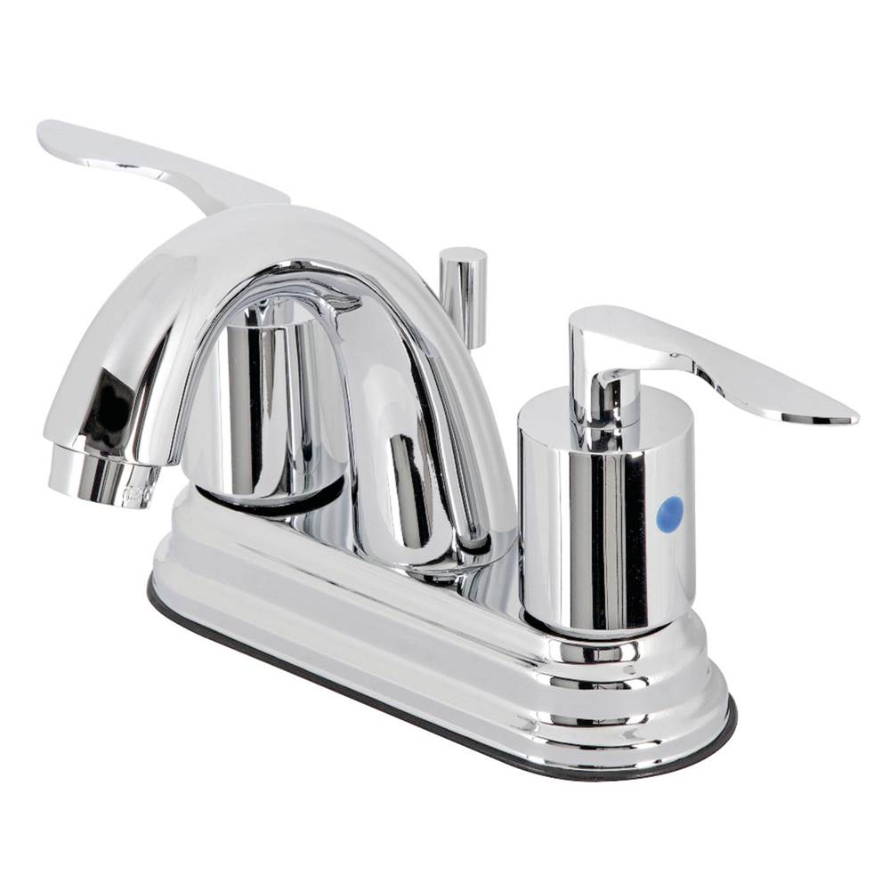 Kingston Brass Two-Handle 3-Hole Deck Mount 4'' Centerset Bathroom Faucet with Retail Pop-Up in Polished Chrome