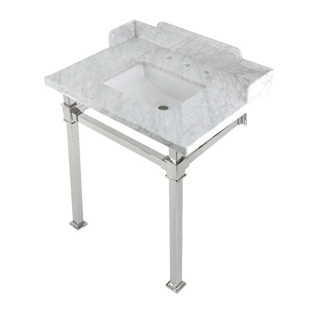 Kingston Brass Kingston Brass LMS30MSQ6 Viceroy 30'' Carrara Marble Console Sink with Stainless Steel Legs, Marble White/Polished Nickel