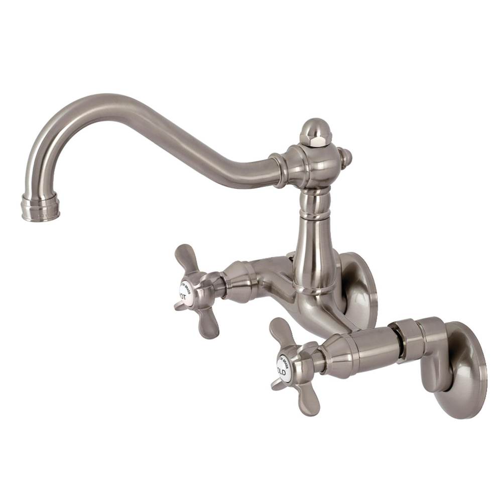 Kingston Brass 6-Inch Adjustable Center Wall Mount Kitchen Faucet, Brushed Nickel