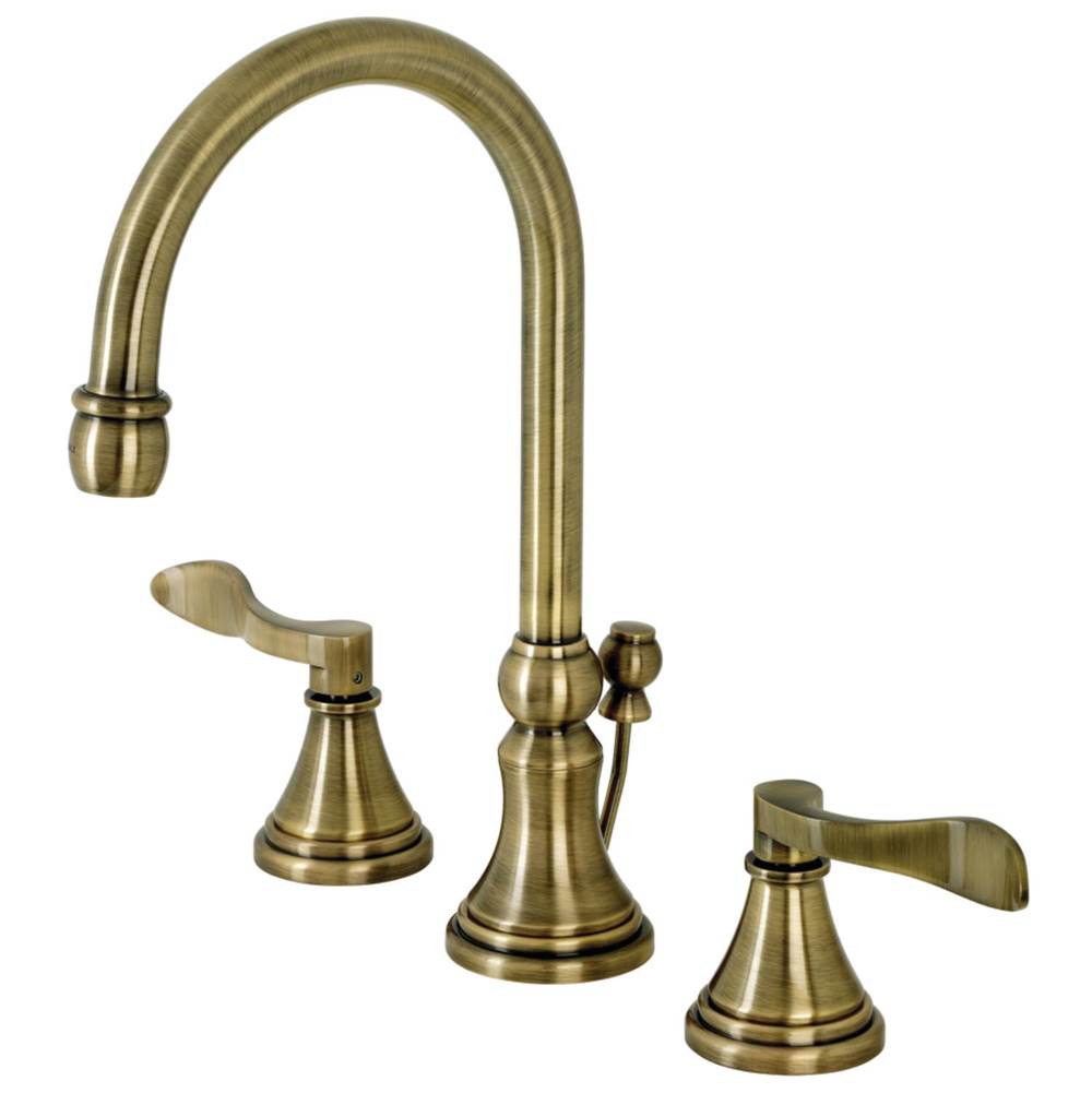 Kingston Brass NuFrench Widespread Bathroom Faucet with Brass Pop-Up, Antique Brass