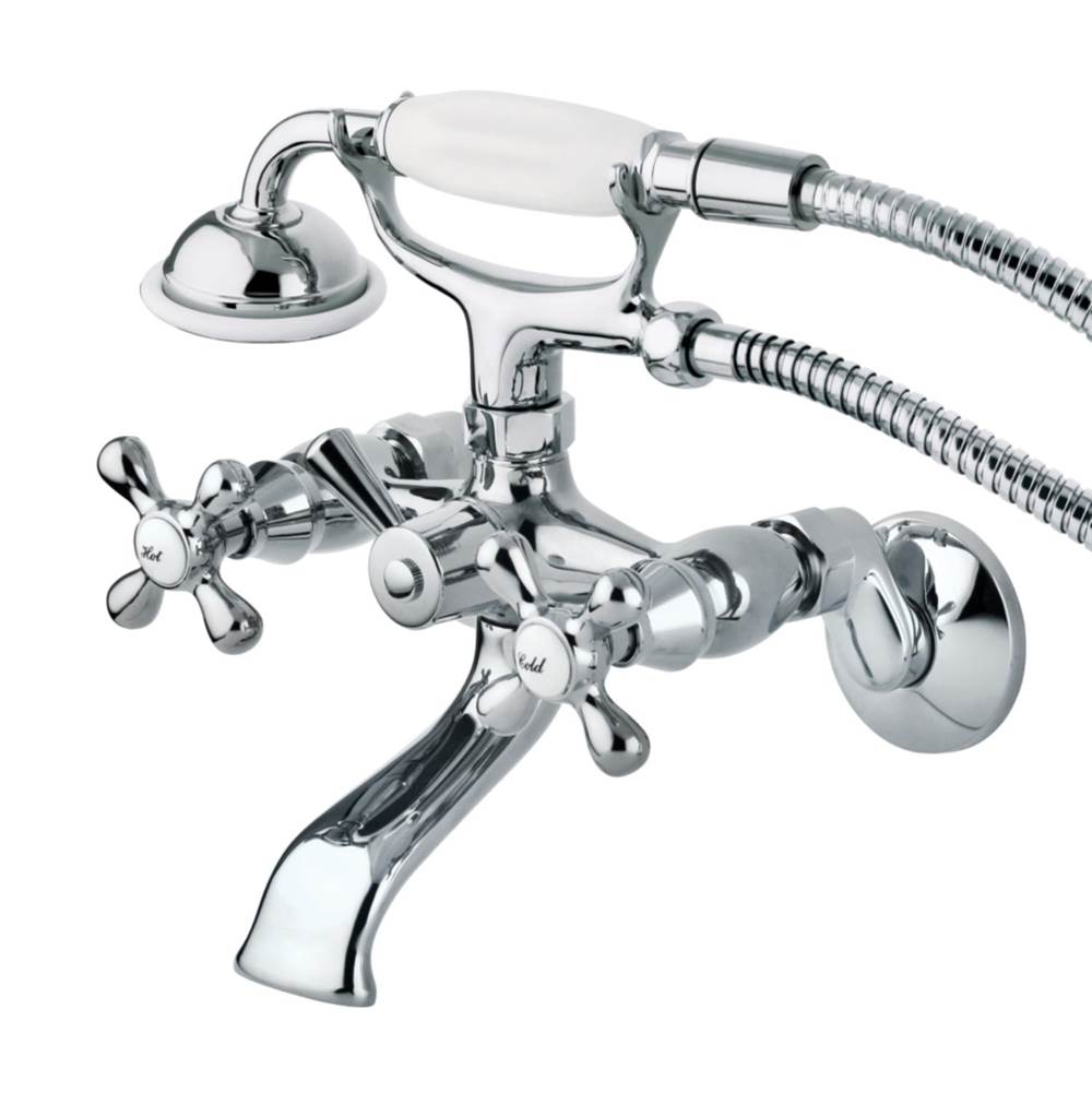 Kingston Brass Kingston Tub Wall Mount Clawfoot Tub Faucet with Hand Shower, Polished Chrome