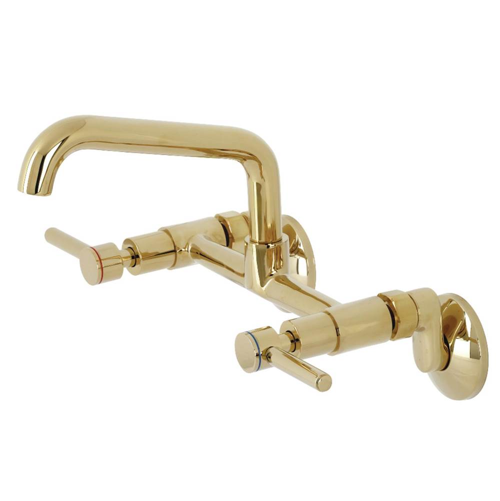 Kingston Brass Concord Two-Handle Wall-Mount Kitchen Faucet, Polished Brass
