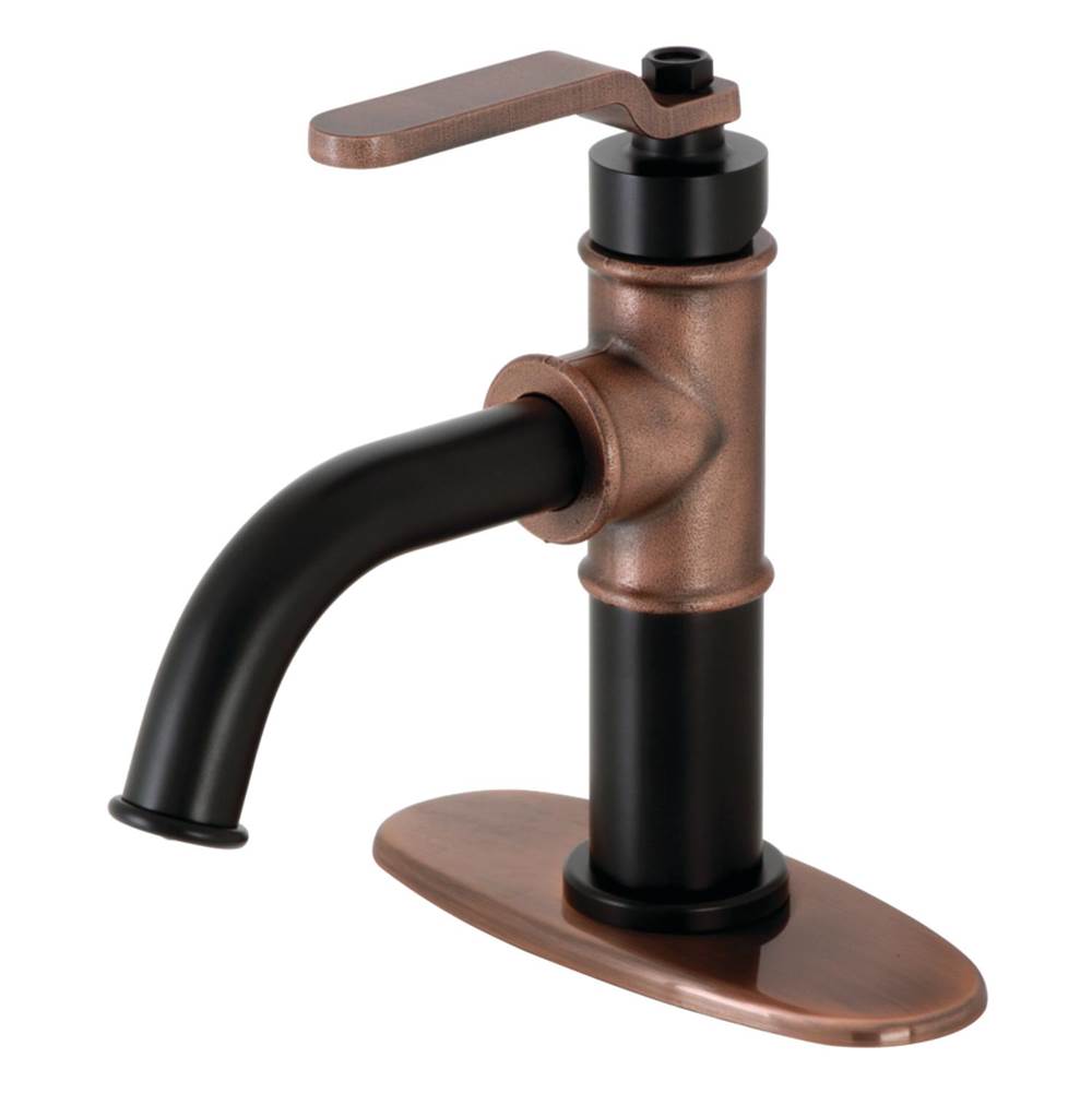 Kingston Brass Whitaker Single-Handle Bathroom Faucet with Push Pop-Up, Matte Black/Antique Copper