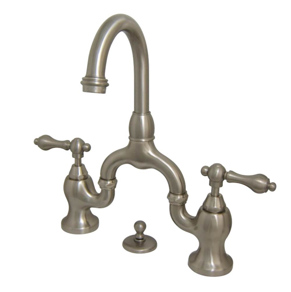 Kingston Brass English Country Bridge Bathroom Faucet with Brass Pop-Up, Brushed Nickel