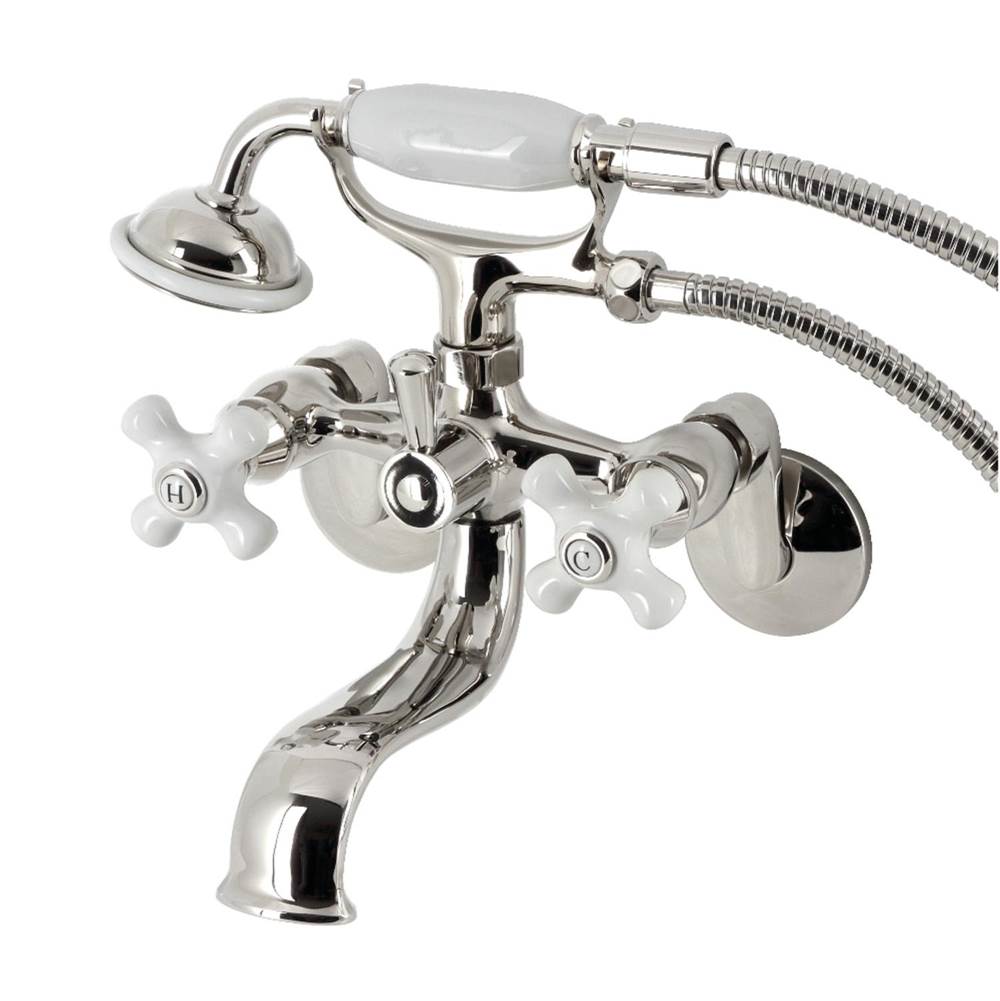 Kingston Brass Kingston Brass KS226PXPN Kingston Wall Mount Clawfoot Tub Faucet with Hand Shower, Polished Nickel