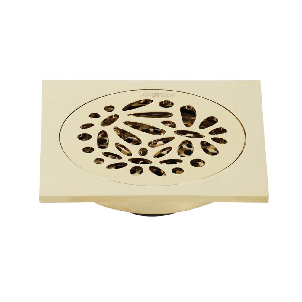 Kingston Brass Watercourse Floral 4'' Square Grid Shower Drain, Polished Brass