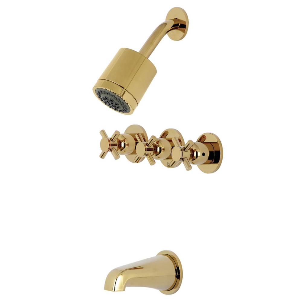 Kingston Brass Concord Three-Handle Tub and Shower Faucet, Polished Brass