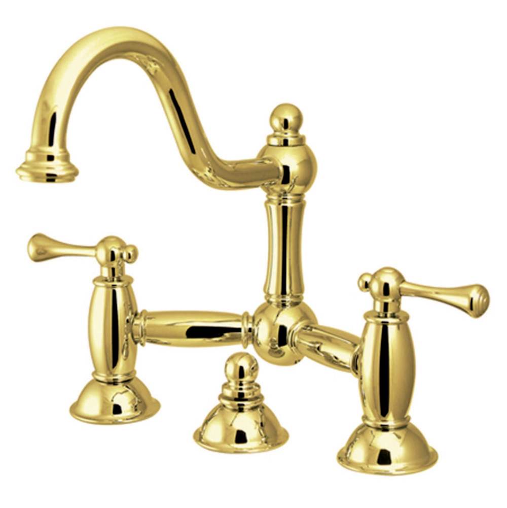 Kingston Brass Restoration Bathroom Bridge Faucet, Polished Brass