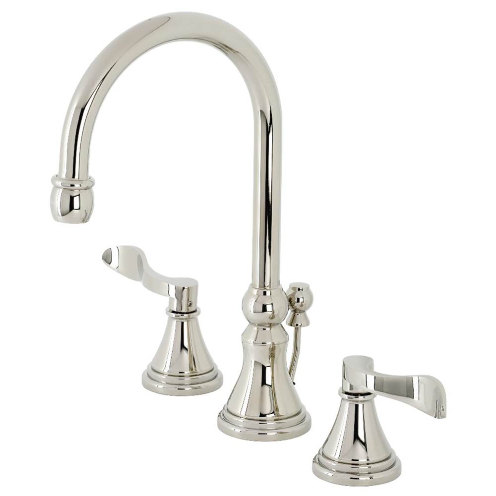 Kingston Brass NuFrench Widespread Bathroom Faucet with Brass Pop-Up, Polished Nickel