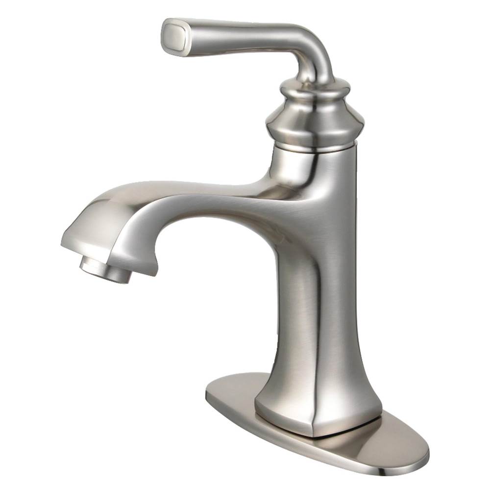 Kingston Brass Fauceture Restoration Single-Handle Bathroom Faucet with Push-Up Drain and Deck Plate, Brushed Nickel