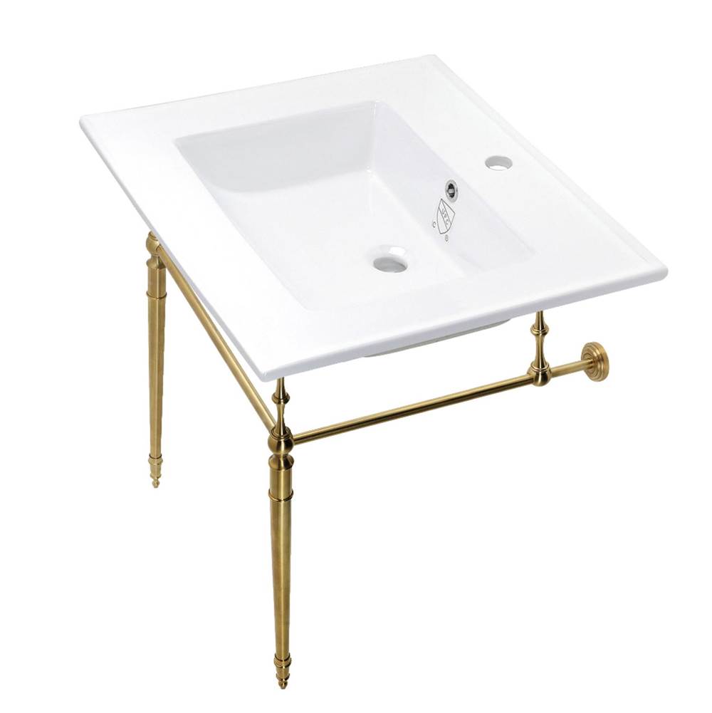 Kingston Brass Edwardian 25-Inch Console Sink with Brass Legs (Single Faucet Hole), White/Brushed Brass