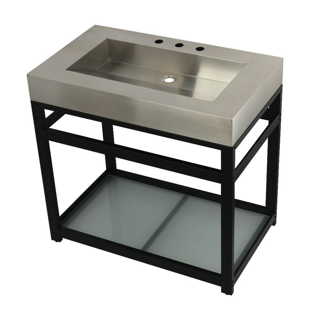 Kingston Brass Fauceture 37'' Stainless Steel Sink with Steel Console Sink Base, Brushed/Matte Black