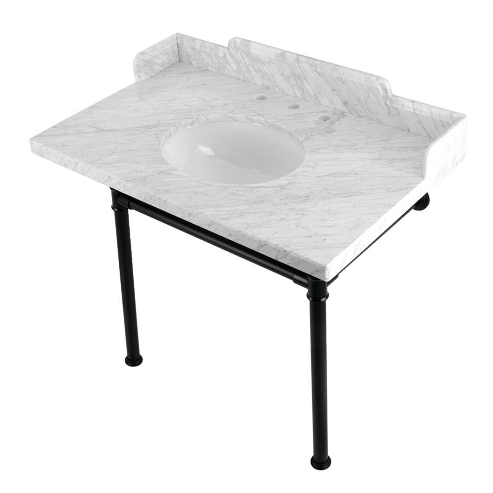 Kingston Brass Kingston Brass LMS3622M80ST Wesselman 36'' Carrara Marble Console Sink with Stainless Steel Legs, Marble White/Matte Black