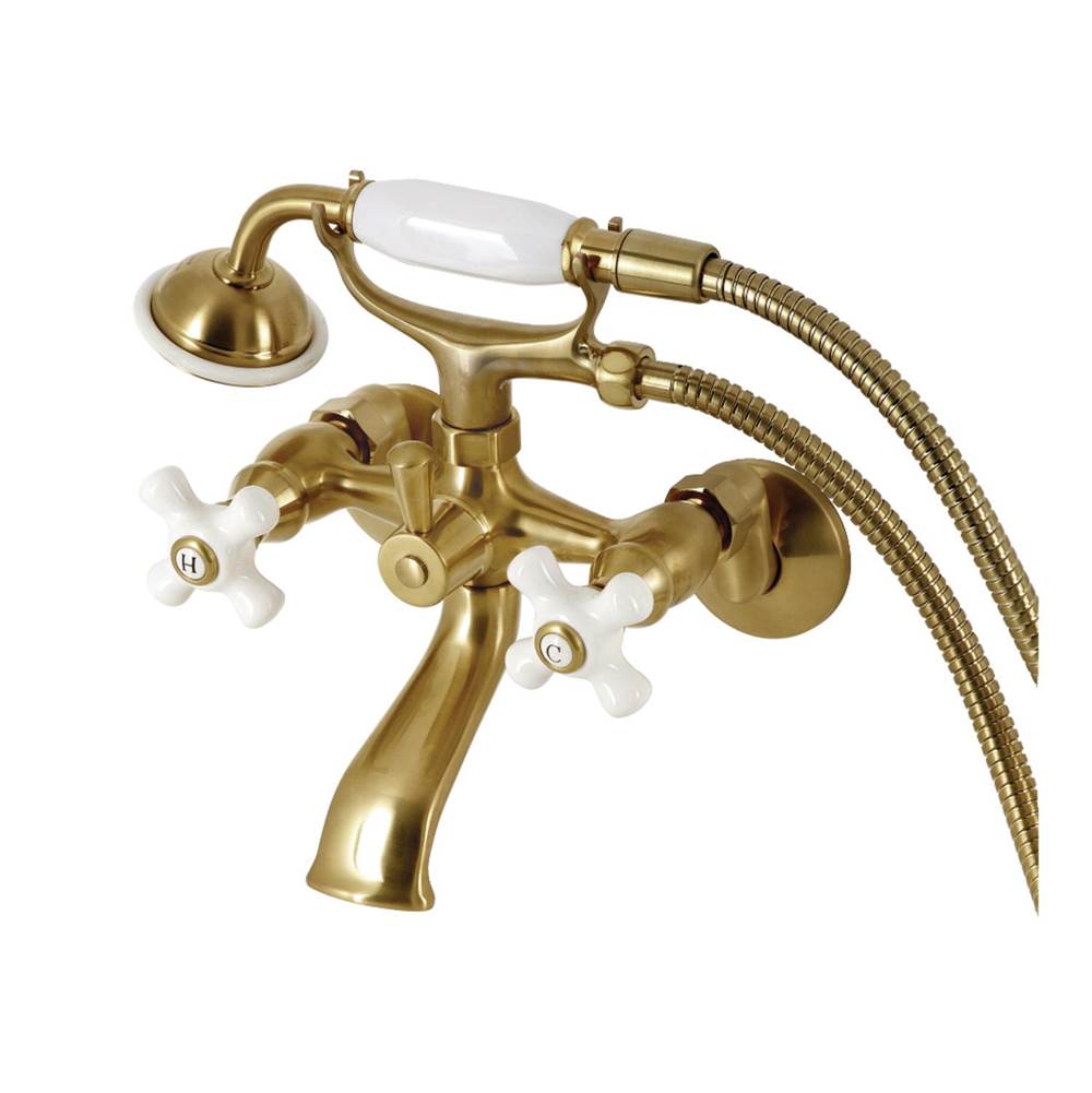 Kingston Brass Kingston Brass KS265PXSB Kingston Tub Wall Mount Clawfoot Tub Faucet with Hand Shower, Brushed Brass