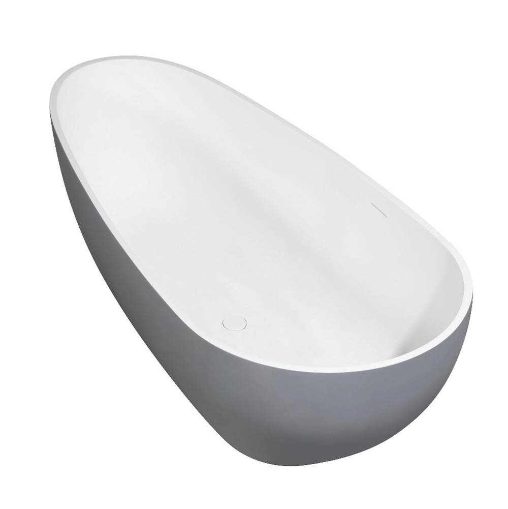 Kingston Brass Aqua Eden Arcticstone 72'' Egg Shaped Solid Surface Freestanding Tub with Drain, Glossy White/Matte Gray