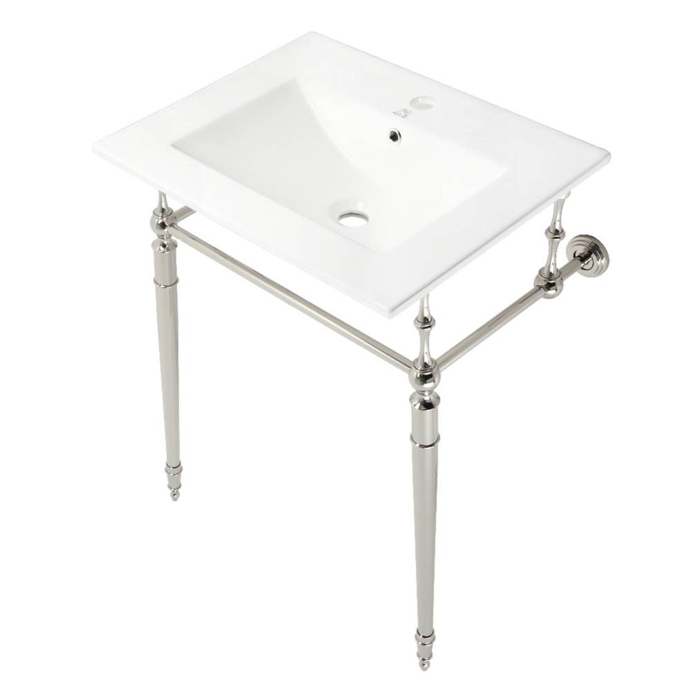 Kingston Brass Fauceture KVPB24187W1PN Edwardian 24'' Console Sink with Brass Legs (Single Hole), White/Polished Nickel