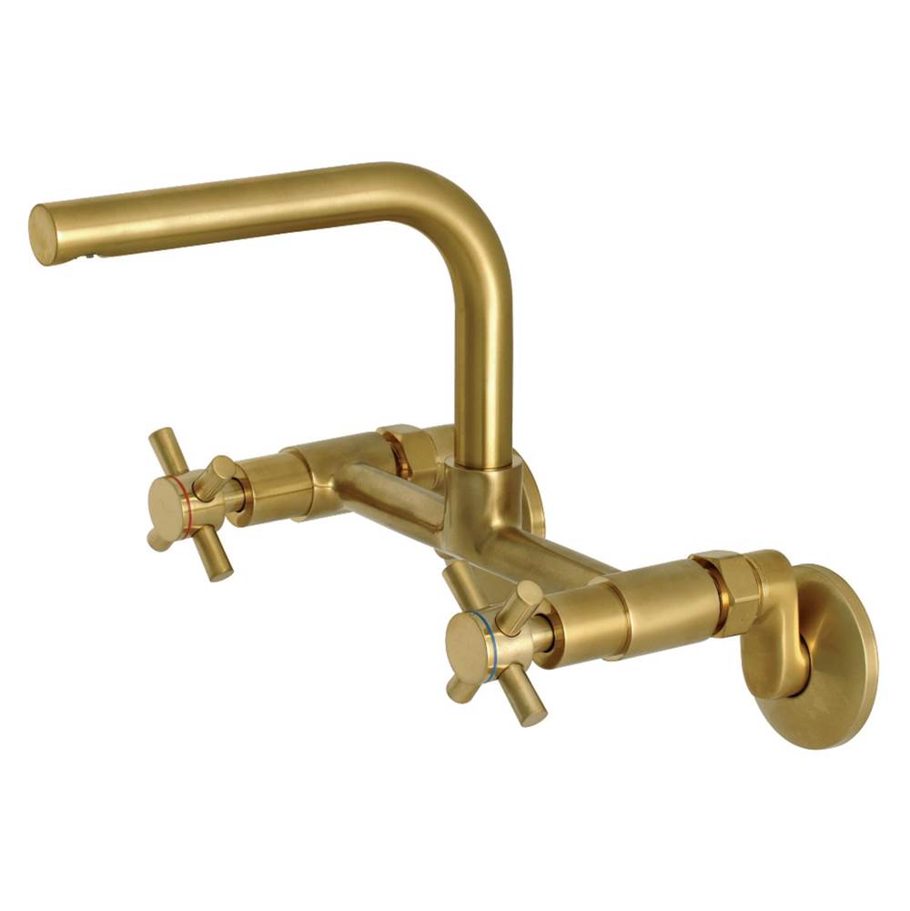 Kingston Brass Concord 8-Inch Adjustable Center Wall Mount Kitchen Faucet, Brushed Brass