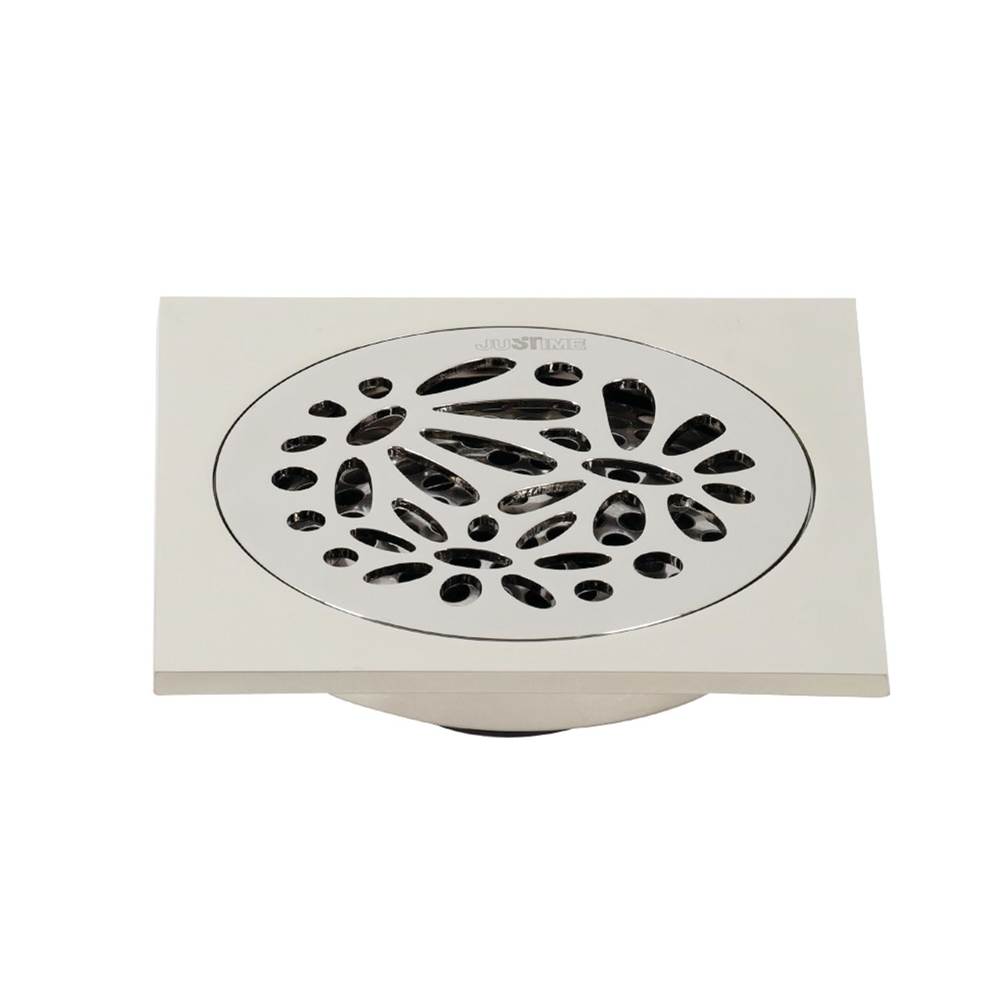 Kingston Brass Watercourse Floral 4'' Square Grid Shower Drain, Polished Nickel