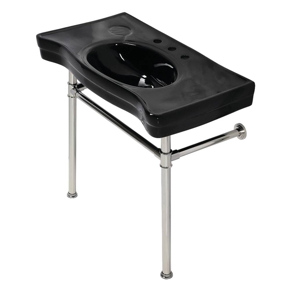Kingston Brass Imperial Console Sink Basin with Stainless Steel Legs, Black/Polished Nickel