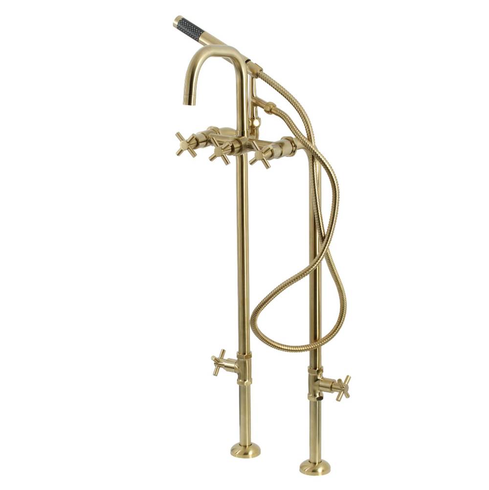 Kingston Brass Aqua Vintage Concord Freestanding Tub Faucet with Supply Line, Stop Valve, Brushed Brass