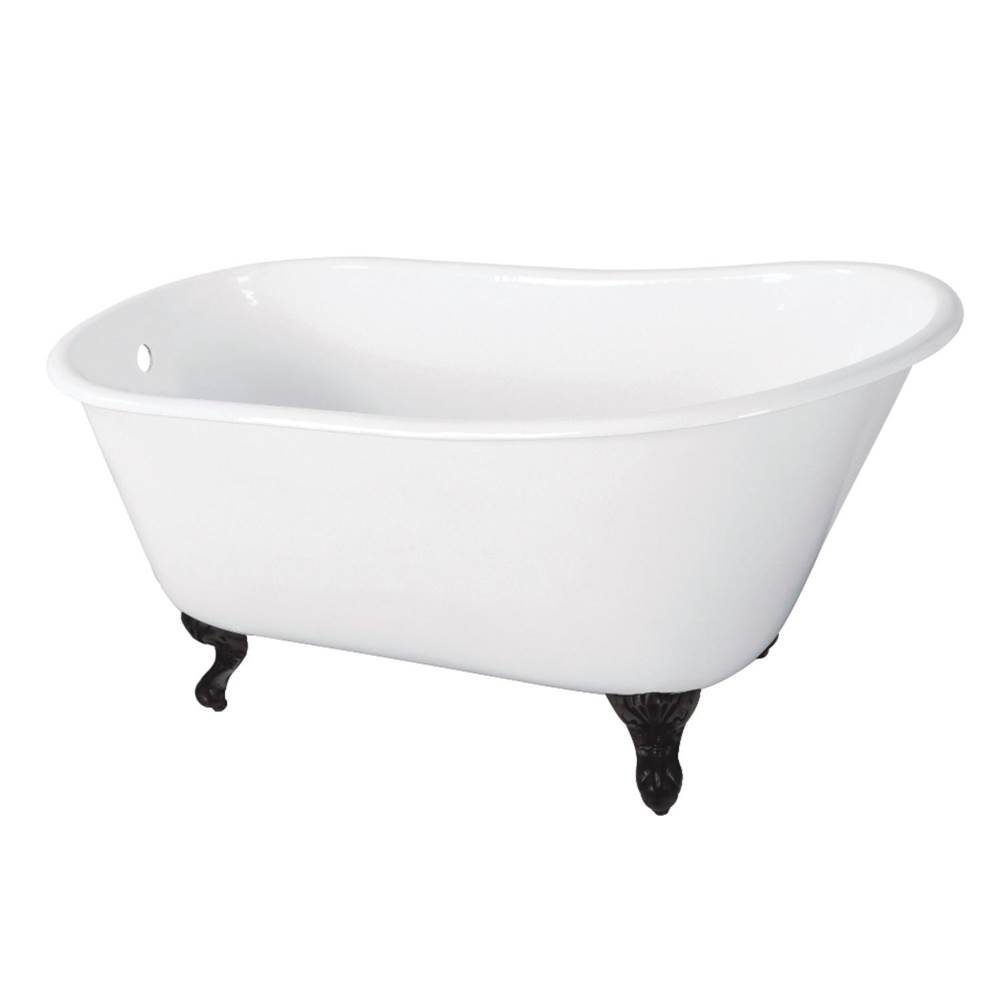 Kingston Brass Aqua Eden 57-Inch Cast Iron Slipper Clawfoot Tub without Faucet Drillings, White/Matte Black