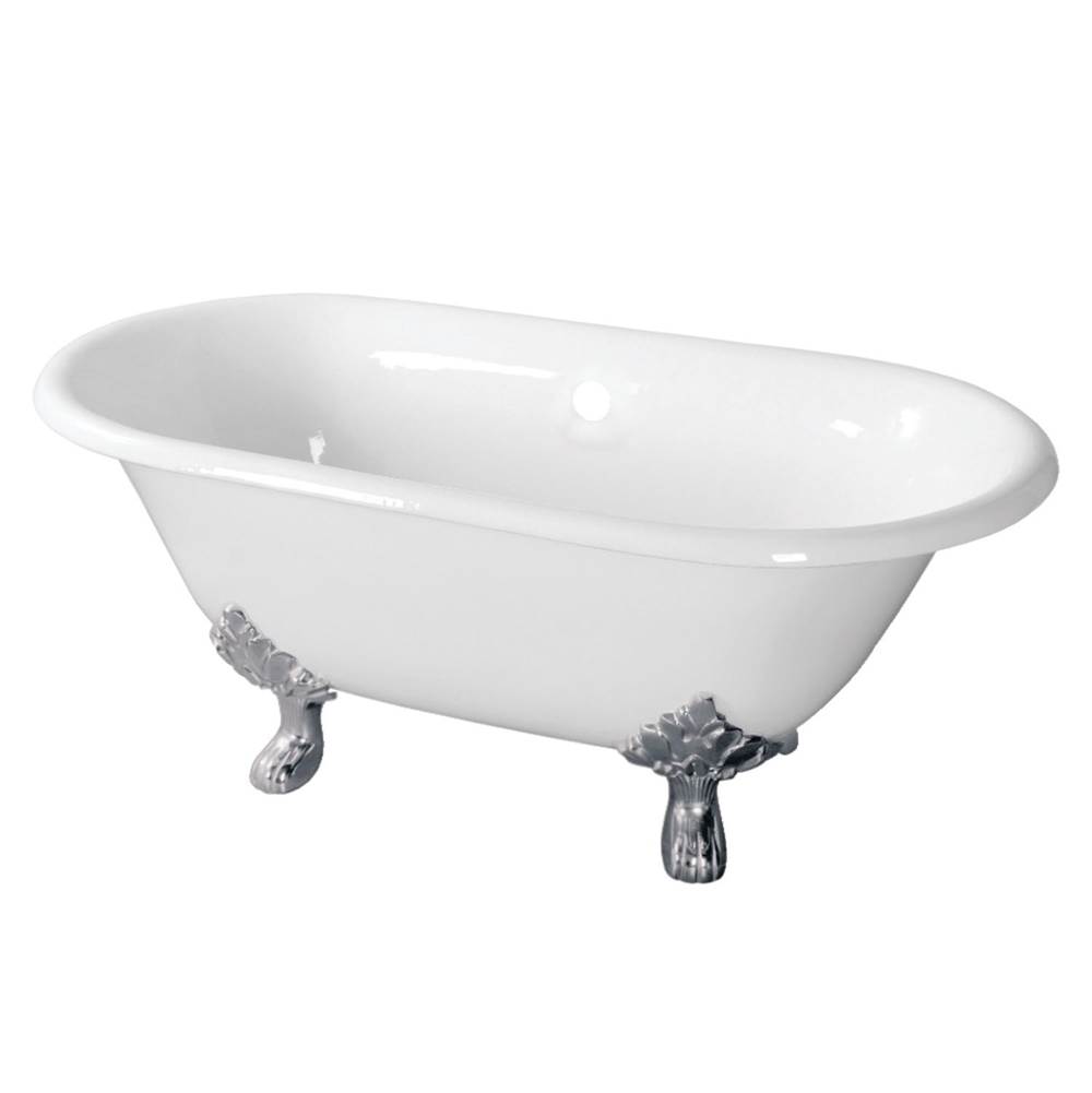 Kingston Brass Aqua Eden 60-Inch Cast Iron Double Ended Clawfoot Tub (No Faucet Drillings), White/Polished Chrome