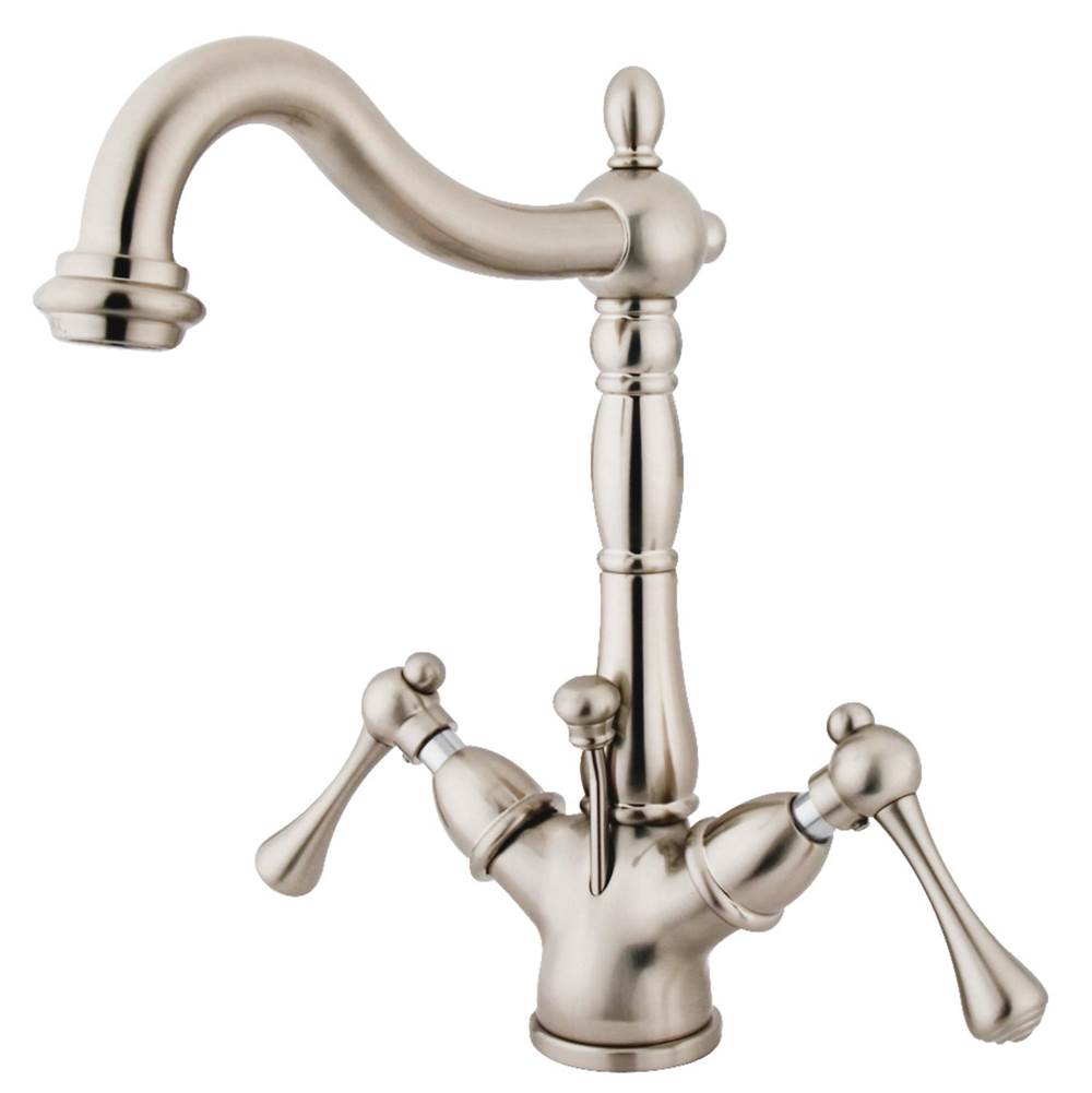 Kingston Brass Heritage Two-Handle Bathroom Faucet with Brass Pop-Up and Cover Plate, Brushed Nickel