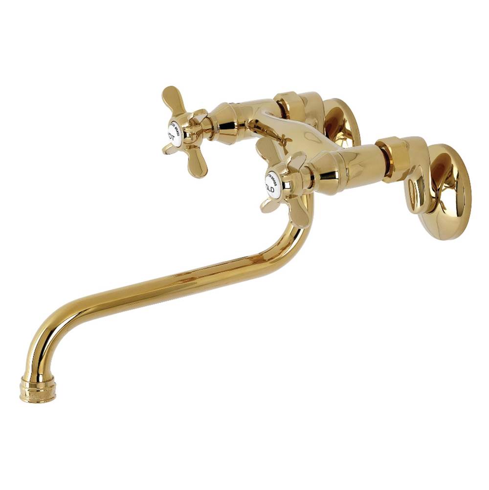 Kingston Brass Essex Two Handle Wall Mount Bathroom Faucet, Polished Brass