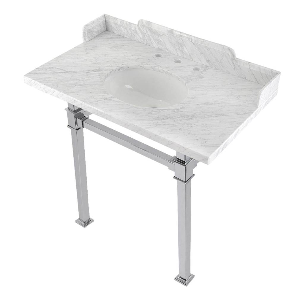 Kingston Brass Kingston Brass LMS36MOQ1 Viceroy 36'' Carrara Marble Console Sink with Stainless Steel Legs, Marble White/Polished Chrome