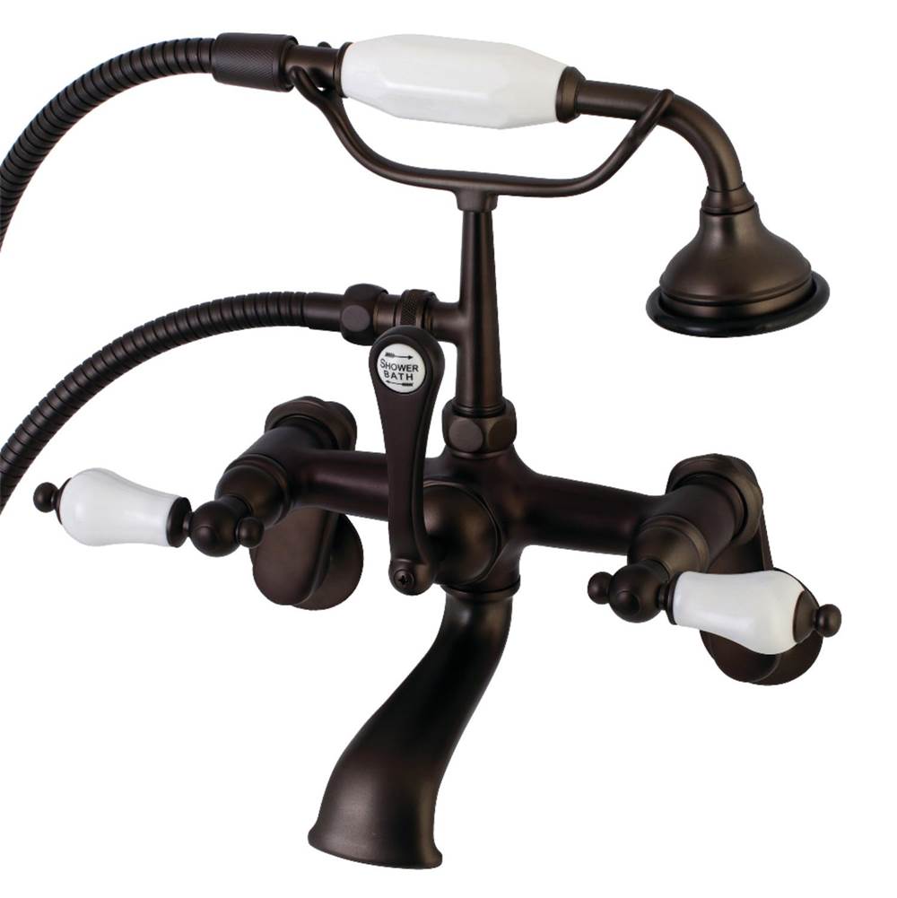 Kingston Brass Aqua Vintage Wall Mount Tub Faucet with Hand Shower, Oil Rubbed Bronze
