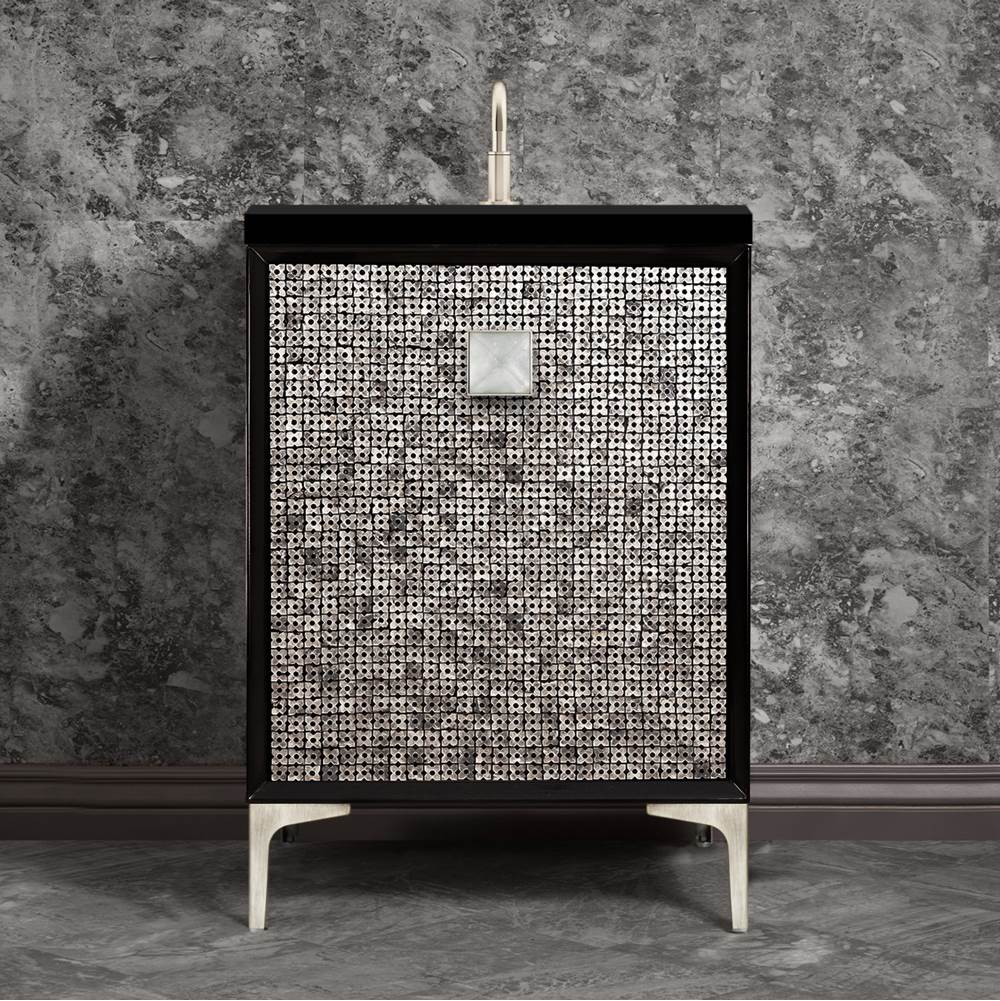 Linkasink MOTHER OF PEARL with 3'' Artisan Glass Prism Hardware 24'' Wide Vanity, Black, Satin Nickel Hardware, 24'' x 22'' x 33.5'' (without vanity top)