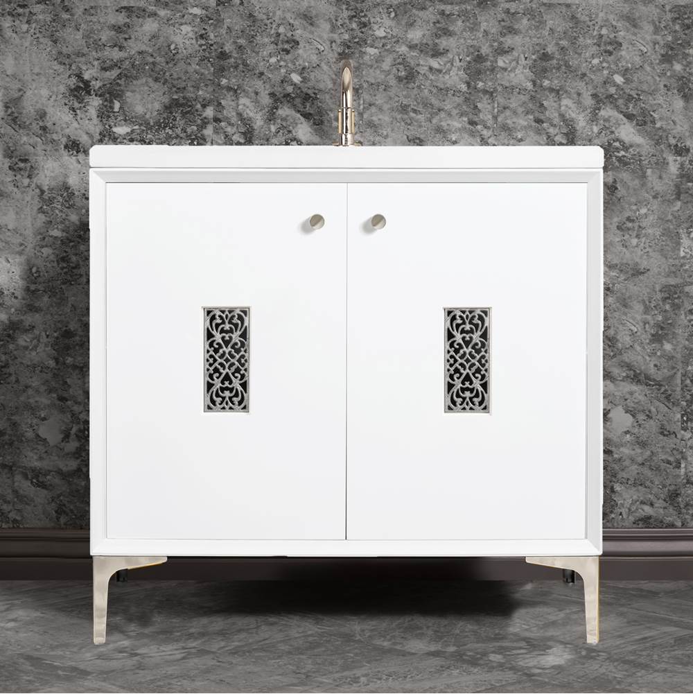 Linkasink Frame 36'' Wide White Vanity with Polished Nickel Filigree Grate and Legs