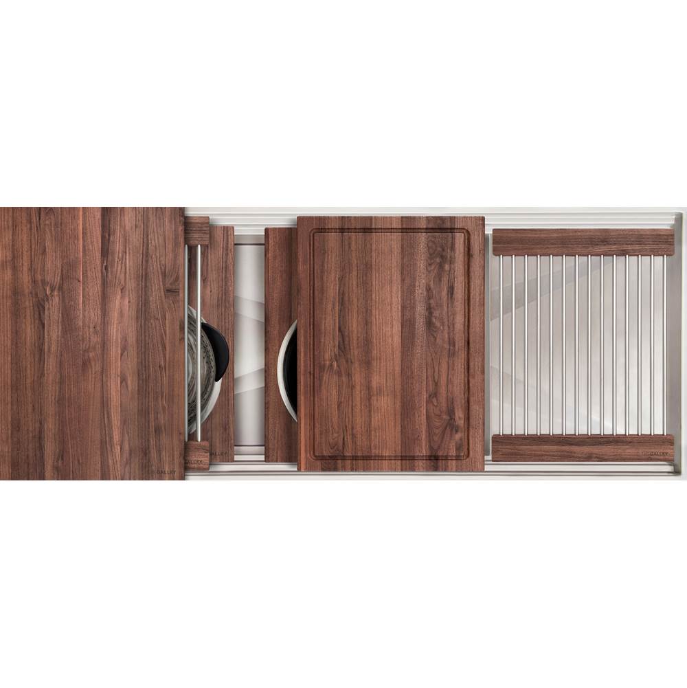 The Galley Ideal ThinTop™ Workstation 3S Plus 12'' DryDock® Drain Side, Four Tool Culinary Kit, One DryDock Tool in American Black Walnut